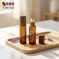 Flacon roll-on en verre ambré anti-UV BLPM-15ML avec bouchon en bois pour huiles essentielles, parfums et cosmétiques sensibles à la lumière