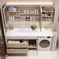 Ensemble de meuble-lavabo double personnalisable à poser au mur, style crème, en MDF, pour salles de bain d'appartements, d'hôtels et de villas