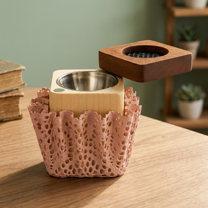 Quemador de incienso de madera con base de encaje rosa, difusor de aromaterapia, material de bambú, uso en todas las estaciones, decoración del hogar, regalo para Ramadán y Eid. - Product Image 1