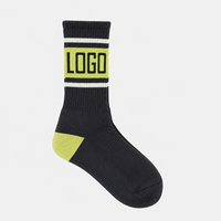 Chaussettes de sport en coton côtelé pour hommes, logo jacquard personnalisé, noir et vert lime, fabrication OEM