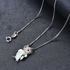 Búho chapado de cobre joyería de platino blanco ópalo azul mujeres gargantilla plata colgante collar - Product Image 3