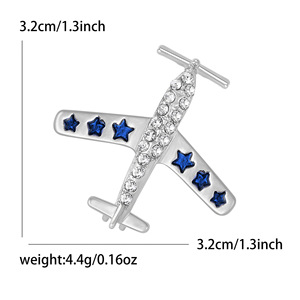 Broche de avión con diamantes de imitación y estrellas esmaltadas, pin de solapa de aleación de 3.2 cm para traje de <span class=keywords><strong>hombre</strong></span>, rojo y azul - Product Image 4