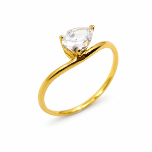 Anillo de Plata 925 con Baño de Oro de 18K y Circonita Blanca en Forma de Gota de Lluvia, Joyería UM, para Bodas, Fiestas, Aniversarios y Uso Diario - Product Image 1