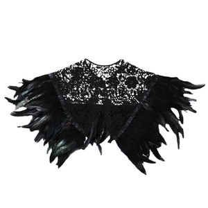 Chal de encaje negro con plumas, capa corta para mujer, disfraz de Halloween, disfraz elegante - Product Image 2