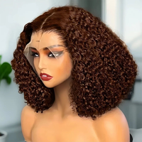 Perruques BOB en cheveux humains en gros, 13x4 Full Lace Front, couleur marron, pré-épilées, bouclées Jerry, double densité, avec closure 4x4 5x5