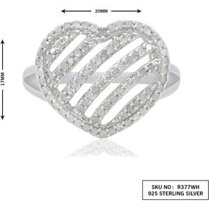 Heart Shape <b>Diamond</b> <b>Ring</b> 0.57 Cttw Round Brilliant Cut 925 Sterling Silver Engagement <b>Ring</b> For Women Size 7 - Product Image 4