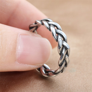 European American Style Titanium Steel Braided Chain <b>Ring</b> Retro Punk Men's Stainless Steel Hollow <b>Ring</b> 24071 - Product Image 3
