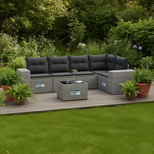 Conjunto de Sofás de Jardín Doki, Ratán Gris, Diseño Contemporáneo con Cojines para Exteriores - Product Image 2