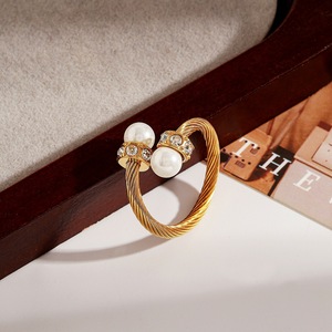 Stainless Steel <b>Ring</b> With Imitation Pearl And Zircon <b>Open</b> Design 18k Gold Plated European Style Women's Fashion Jewelry - Product Image 4