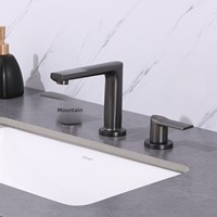 Robinet de lavabo moderne et minimaliste en laiton électroplaqué, chaud et froid, à trois trous, avec double poignée et valve en céramique