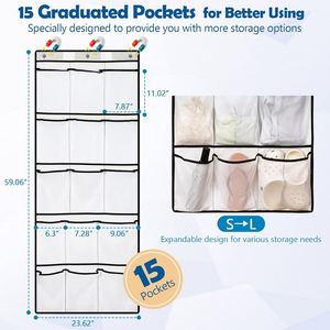 Heavy-Duty Magnetic Cruise Door Organizer, Mesh & Non-woven with Metal <b>Hooks</b>, 15 Pockets for Cruise Cabin Storage Bag - Product Image 2