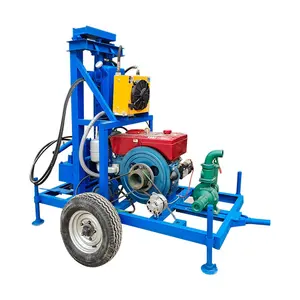 Air Compressor Mud Pump Engine Fast Rotary Deep Bore Well Or Hole Rig Ground Water Drilling Machine With Wheel And Rock Bits