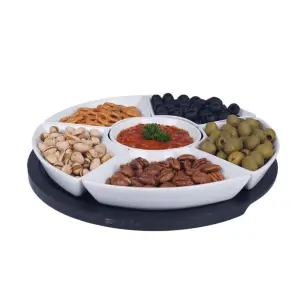 Barra de aperitivos de cerámica giratoria blanca, juego de bandejas para servir aperitivos, platos de porcelana blanca para servir Lazy Susan para el hogar