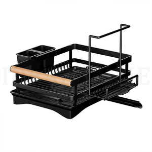 Escurridor de Platos de Acero Inoxidable para Encimera de Cocina, Escurridor de Platos de Gran Capacidad con Porta Cubiertos, Escurridor de Platos Negro - Product Image 1