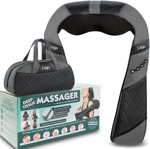 Massageador Shiatsu de tecido profundo para amassar costas, pescoço e ombro, rolo elétrico profundo com calor ajustável e alças