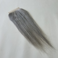 Envío Rápido, Cierre de Encaje Transparente 5*5, Color Gris Sal y Pimienta, Cabello Humano Natural Suave, Bajo Desprendimiento y Sin Enredos