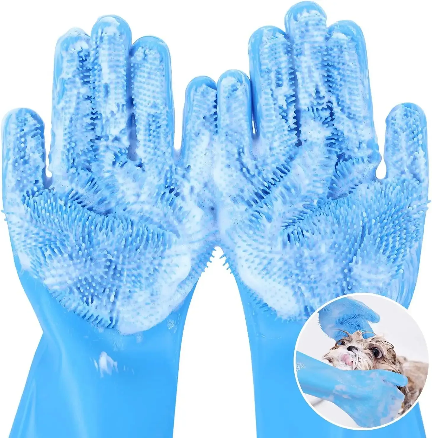 Cepillo de limpieza de mascotas, cepillo de silicona para perros, guantes de aseo para mascotas, guantes de baño para gatos resistentes al calor con dientes de alta densidad