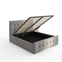 Cadre de lit de rangement moderne en bois de pin rembourré en velours, en forme de coquille, avec vérin à gaz et tête de lit capitonnée pour mobilier de chambre