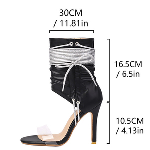 Bottines d'été longues à lacets pour femmes, bottines à bride simple en PVC, sandales à talons hauts fins, grandes tailles 48 - Product Image 6