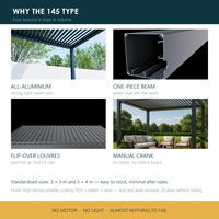 Pergola à lames orientables en aluminium, fabrication en gros, 3x3m 3x4m, toit à lames manuelles, pour jardin et patio