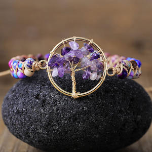 Natürliches Amethyst Grün Aventurin Perlen Armband Life Tree Charm Doppel geflochtenes handgemachtes Heils tein Armband für Frauen Männer - Product Image 1