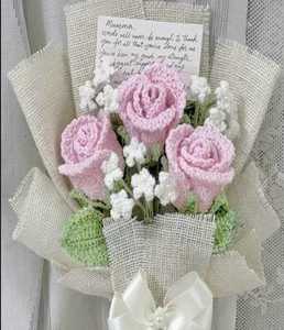 Ramo de Flores Tejidas a Crochet, Rosas y Tulipanes Artificiales, Regalo Duradero para Aniversario, Decoración del Hogar, Manualidades de Tela - Product Image 4