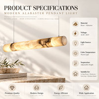 Lampe suspendue en albâtre sur mesure, tube long, pierre naturelle, éclairage linéaire LED pour hôtel, restaurant, villa, projet