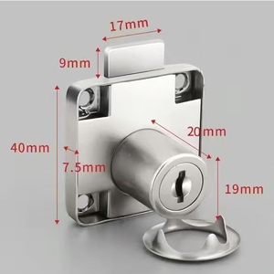 Serrure de meuble encastrée en métal avec bouton de tirage, corps de serrure et cylindre à clé pour tiroir, commode, armoire - Product Image 1