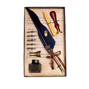 Ensemble cadeau de <span class=keywords><strong>calligraphie</strong></span> gothique de luxe, 5 plumes métalliques, <span class=keywords><strong>plume</strong></span> à plumeau en <span class=keywords><strong>plume</strong></span> de hibou, stylo à encre, sceau à cire, <span class=keywords><strong>porte</strong></span>-stylo pour l'écriture - Product Image 1