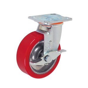 4 Zoll Hohe Tragfähigkeit Lager und Logistik Industrielle Schwenk platte Universal rad Heavy Duty <span class=keywords><strong>Red</strong></span> PU Lenkräder - Product Image 1
