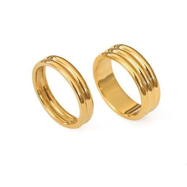 Dainty Retro 18k Gold Plated Water-resistant Minimalist Basic Wide Band Ring Chunky Stackable Ring For Women