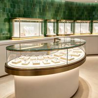 Vitrine à bijoux personnalisée en verre avec éclairage LED, comptoir d'exposition, armoire de vente au détail stratifiée et durable pour l'exposition en magasin