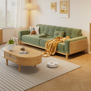 Sofá de Madera Maciza Estilo Japonés de Tres Plazas, Tapizado en Tela de Pana, Desmontable y Lavable, Moderno y Minimalista para Sala de Estar - Product Image 3