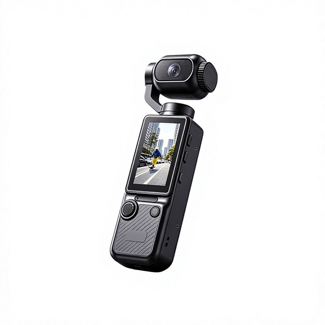 Handheld Gimbal Camera-4K Photography Must-Have Pocket-Sized Sports-Ready Vibration-Dampened Camcorder LED Light Action Camera