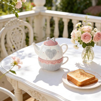 Ensemble de vaisselle en porcelaine rose et gris avec couvercle, motif cœur et nœud papillon, comprenant des tasses mignonnes, des services à thé, des pots de rangement, qualité alimentaire, non toxique