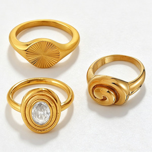 Anillo ovalado de oro con circonita, minimalista, elegante, con diseño de espiral múltiple, estilo nicho, ajustable, joyería para mujer - Product Image 3