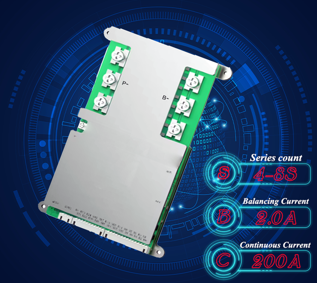 Smart BMS with Active Balancing & for & Supports LiFePO4 / Li-ion / Li-polymer 4S to 8S 200A Customizable CE Certified