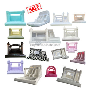 Langko inflatables บ้านเป่าลมหรูหราทันสมัยกระโดดมูนวอล์กบ้านเด้งสีขาวพร้อมหลุมลูกบอลและสไลด์ - Product Image 1