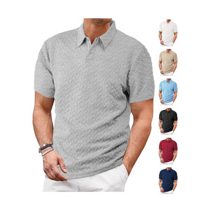 Camisa de manga corta para hombre, estilo europeo y americano, con cuello de solapa, tela jacquard, delgada, informal y deportiva, nueva colección de verano. - Product Image 4
