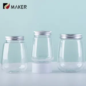 Empty Transparent 250ml 400ml Sweet Honey Candy PET Plastic Container Drink Juice Jar For Food in Bulk With Silver Aluminum Lid