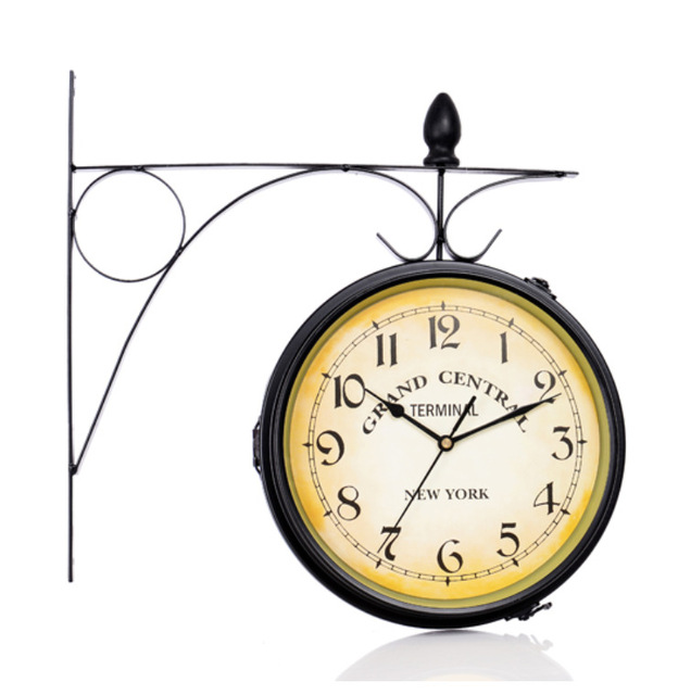 European Home Creative Iron Wall Decoration Vintage Decorative Living Room Clock Double Sided Wall Clock