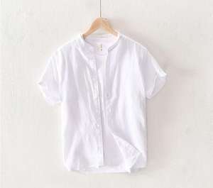 YIWUSHANG Uomini Manica Corta <span class=keywords><strong>di</strong></span> <span class=keywords><strong>Lino</strong></span> Cotone Collare del Mandarino Camice <span class=keywords><strong>di</strong></span> Vestito - Product Image 2