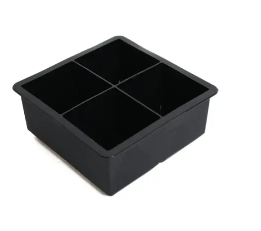 4 ग्रिड सिलिकॉन आइस बॉक्स ढक्कन के साथ बड़ा वर्ग, चार-संबंधित चौकोर आइस बॉक्स बड़ा आइस क्यूब मोल्ड व्हिस्की