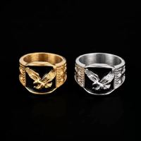 Bague pour homme en acier inoxydable 304, motif aigle chauve ailé, plaqué or rose, style hip-hop, haute qualité, nouvelle mode, vente en gros personnalisée, idéal comme cadeau