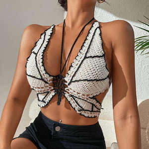 Tops Playeros de Ganchillo para el Verano Ropa de Playa Tejida a Mano sin Mangas Top de Moda para Traje de Baño Cobertor de Bikini - Product Image 3
