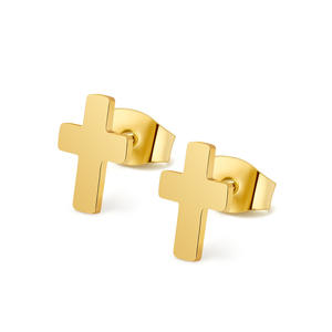 Cross <b>Stud</b> Earrings Gold <b>Titanium</b> Steel Unisex Fashion Jewelry - Product Image 1