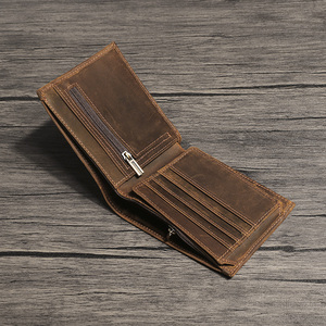 לוגו מותאם אישית סיטונאי ממוחזר עור סוס מטורף טריפולד RFID ארנק לגברים - Product Image 1