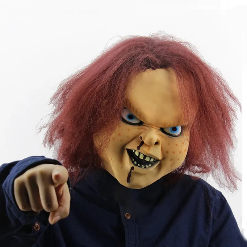 ISO 9001 korkunç ürpertici çocuk çocuklar cadılar bayramı partisi yüz maskesi maskeli Cosplay parti sahne korku bebek Chucky hayalet bebek maskesi