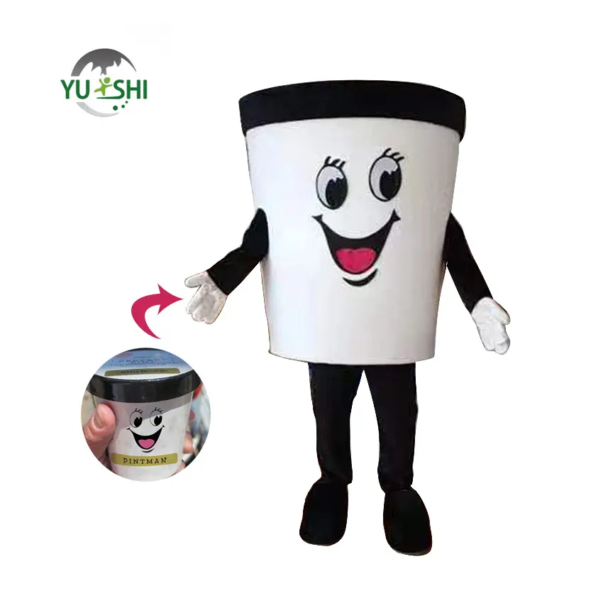 Personalizada botella de leche en polvo de dibujos animados mascota vestir efecto taza de té de la leche de peluche mascota disfraz moldeado enlatado mascota uniforme