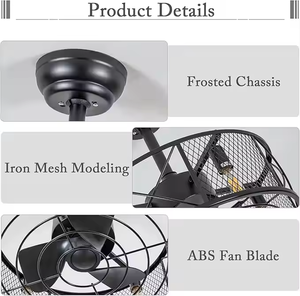 Mỹ retro công nghiệp sắt đồng đen LED Dimmable lồng Trần người hâm mộ hiện đại điều khiển từ xa cho nhà bếp phòng ngủ - Product Image 6